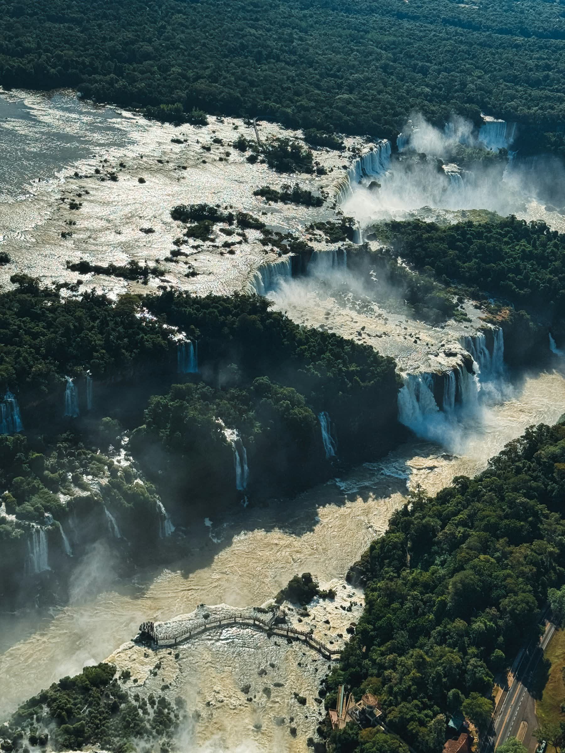 Aerial view of Iguazu Falls on the border